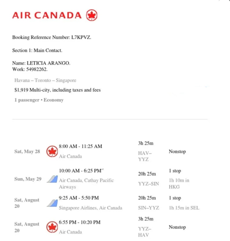 Multi City Ticket Air Canada